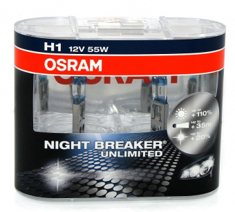 Лампа H1 12V  55W  OSRAM Night Breaker Unlimited +110%  64150NBU-01B (блист.)