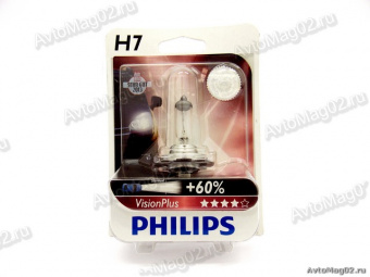 Лампа H7 12V  55W (PX26d)  PHILIPS Vision + 60% (блист.1шт)  12972VPB1 (блист.)