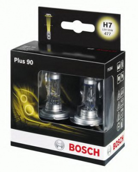 Лампа H7 12V  55W (PX26d)  BOSCH Plus90 +90%  1987301075 (к-т 2шт)