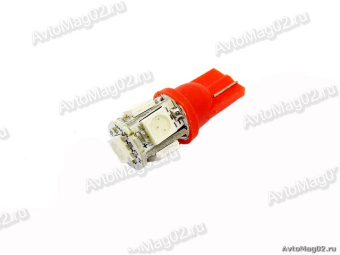 Лампа безцокольная 12В  5 Вт (W2.1x9.5d, W5W СВЕТОДИОД)  T10 5led-SMD красная RS-510RD