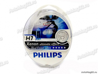 Лампа H7 12V  55W (PX26d)  PHILIPS Blue Vision Ultra Xenon 4000К (2xH7+2xW5W)