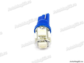 Лампа безцокольная 12В  5 Вт (W2.1x9.5d, W5W СВЕТОДИОД)  T10 5led-SMD синяя  RS-510BL