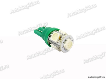 Лампа безцокольная 12В  5 Вт (W2.1x9.5d, W5W СВЕТОДИОД)  T10 5led-SMD зелёная RS-510 GR