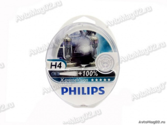 Лампа H4 12V  60/55W +100%  PHILIPS  X-Treme Vision  (пл.бокс, 2шт)