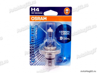 Лампа H4 12V  60/55W  +20%  OSRAM  Cool Blue Intense  64193CBI-01B  (блистер)