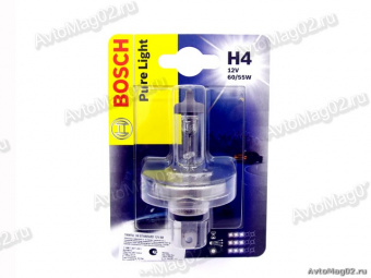 Лампа H4 12V  60/55W   BOSCH  Pure Light   1987301001  (блистер)